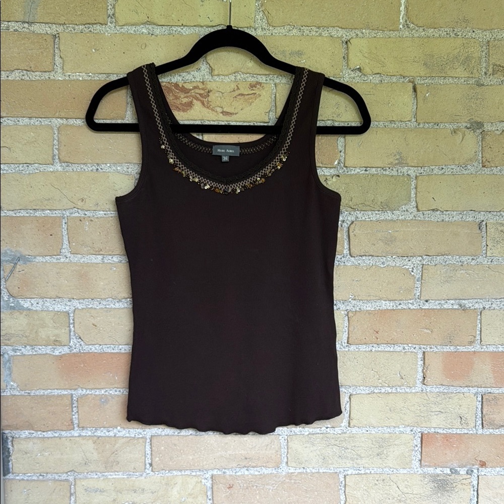 Marc Aurel Brown Jewelled Tank Top